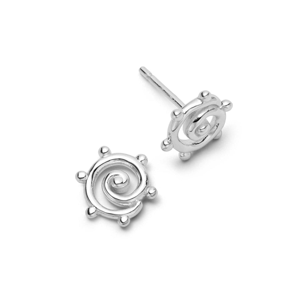 Daisy London Sterling Silver Spiral Sun Mini Stud Earrings 