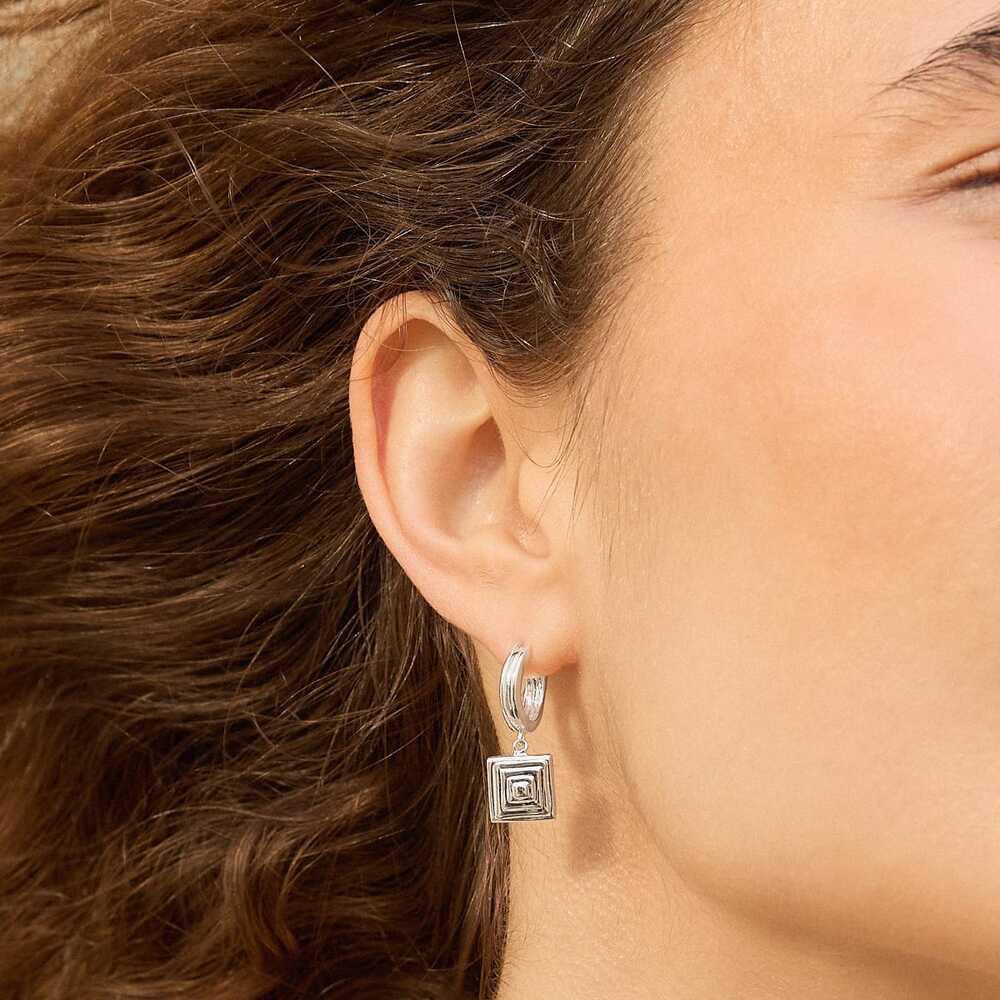 Daisy London Sterling Silver Strata Square Drop Earrings Additional Image - 1