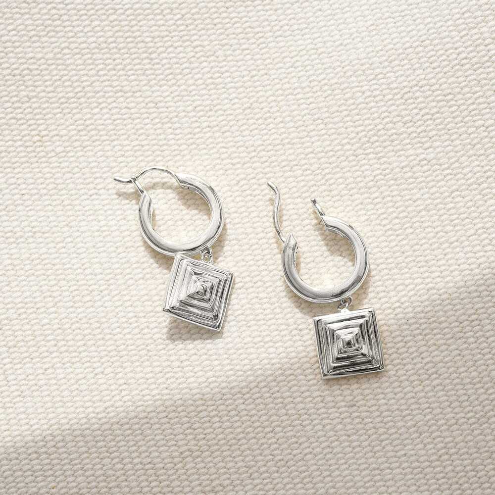Daisy London Sterling Silver Strata Square Drop Earrings Additional Image - 2