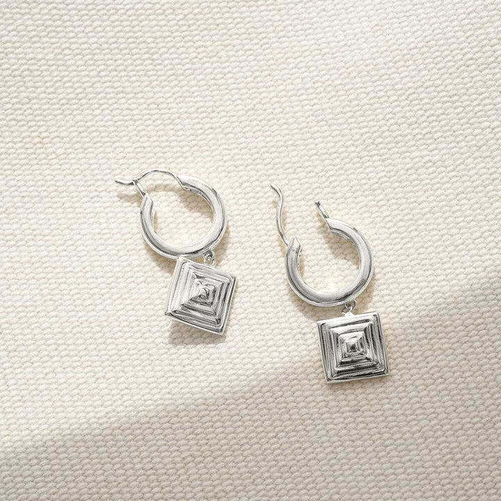 Daisy London Sterling Silver Strata Square Drop Earrings Additional Image - 2