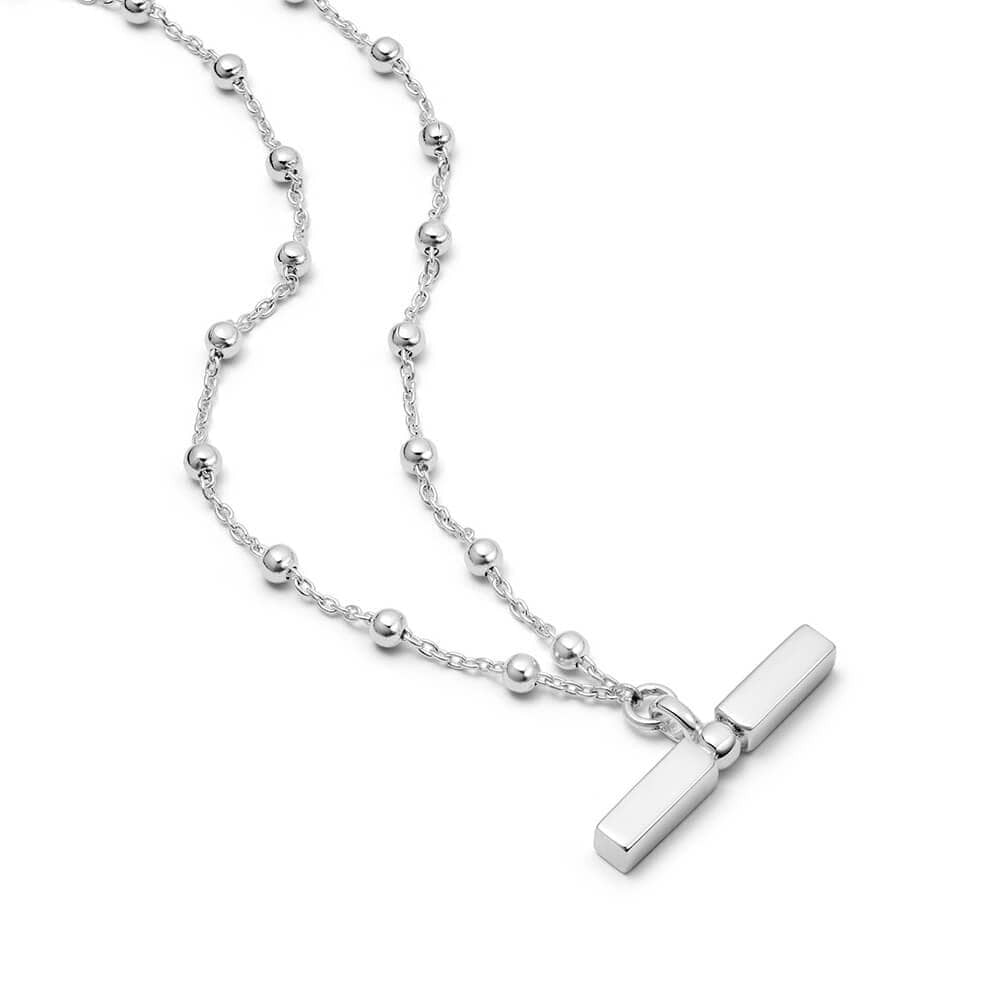 Sterling T Bar Bobble Chain Necklace