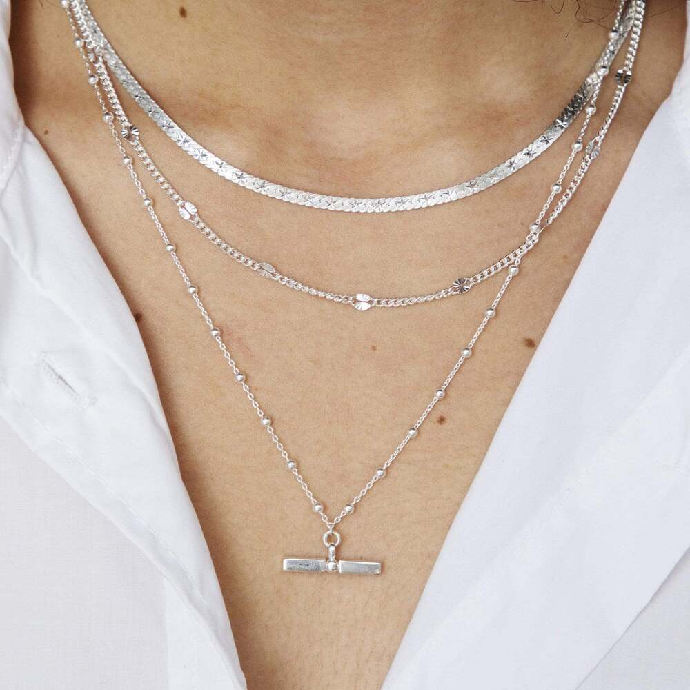 Daisy London Sterling Silver T Bar Bobble Chain Necklace Additional Image - 1