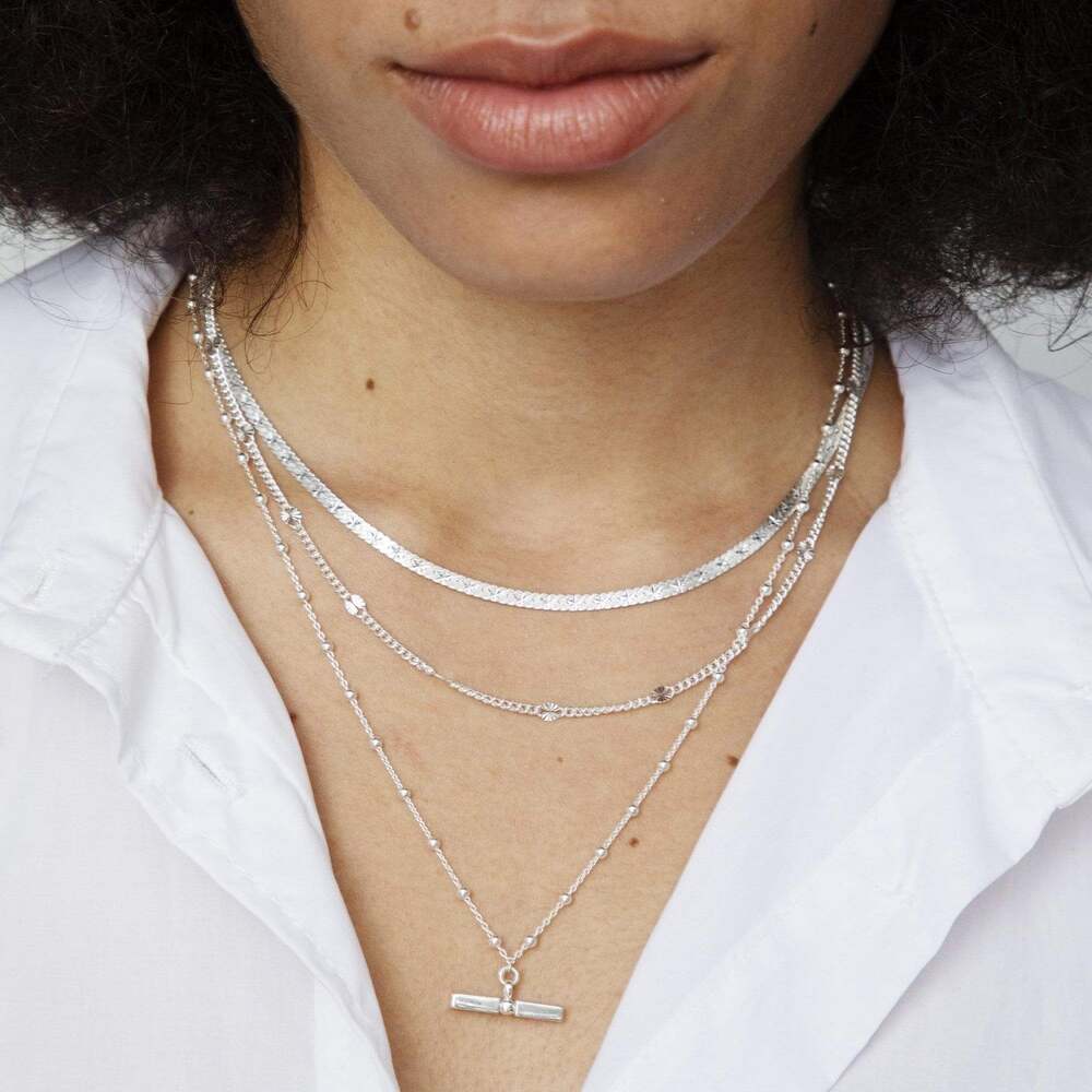 Daisy London Sterling Silver T Bar Bobble Chain Necklace Additional Image - 2
