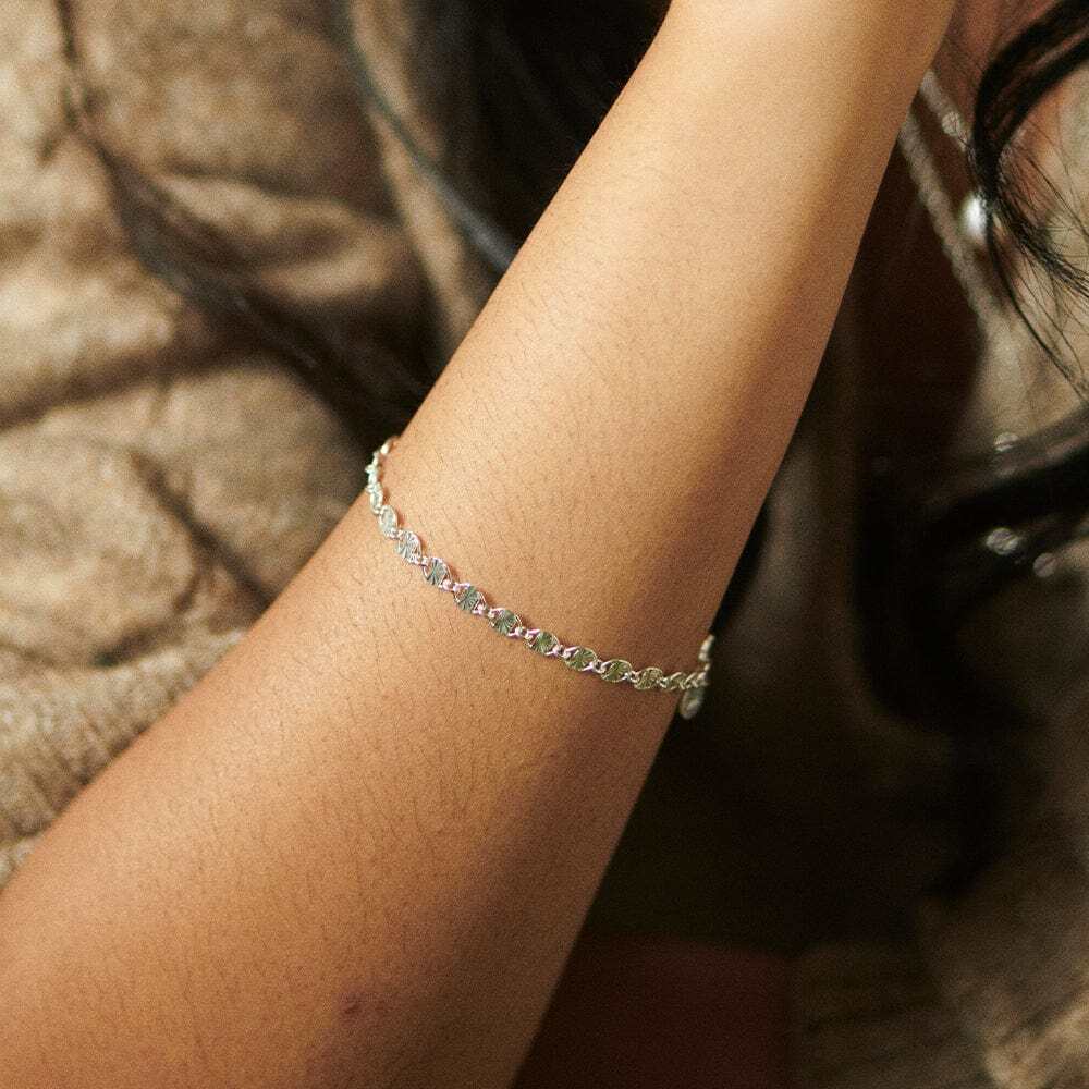 Daisy London Sterling Silver Textured Sunburst Chain Bracelet Additional Image - 1