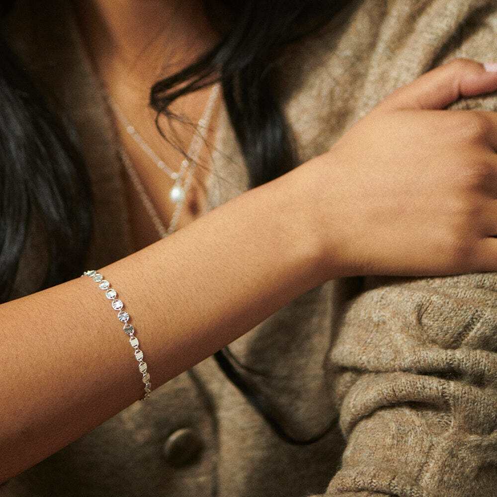 Daisy London Sterling Silver Textured Sunburst Chain Bracelet Additional Image - 3
