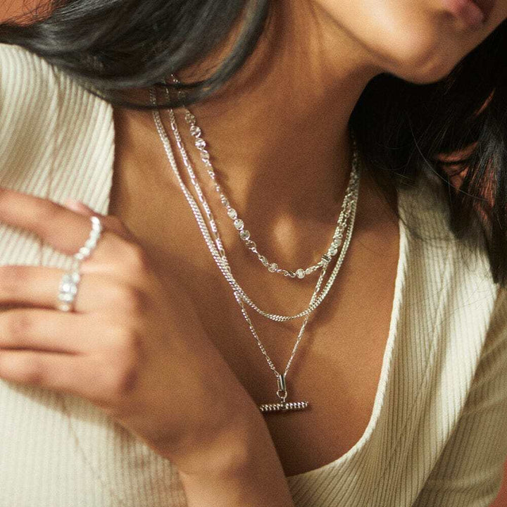 Daisy London Sterling Silver Textured Sunburst Chain Necklace Additional Image - 3