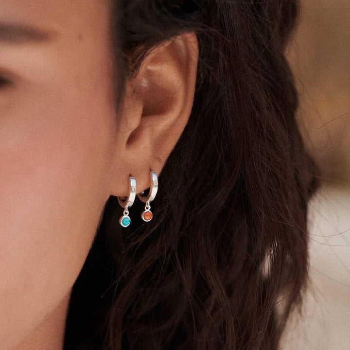 Daisy London Sterling Silver Turquoise Healing Stones Huggie Earrings - MococoDaisy LondonHE3010_SLVEarrings