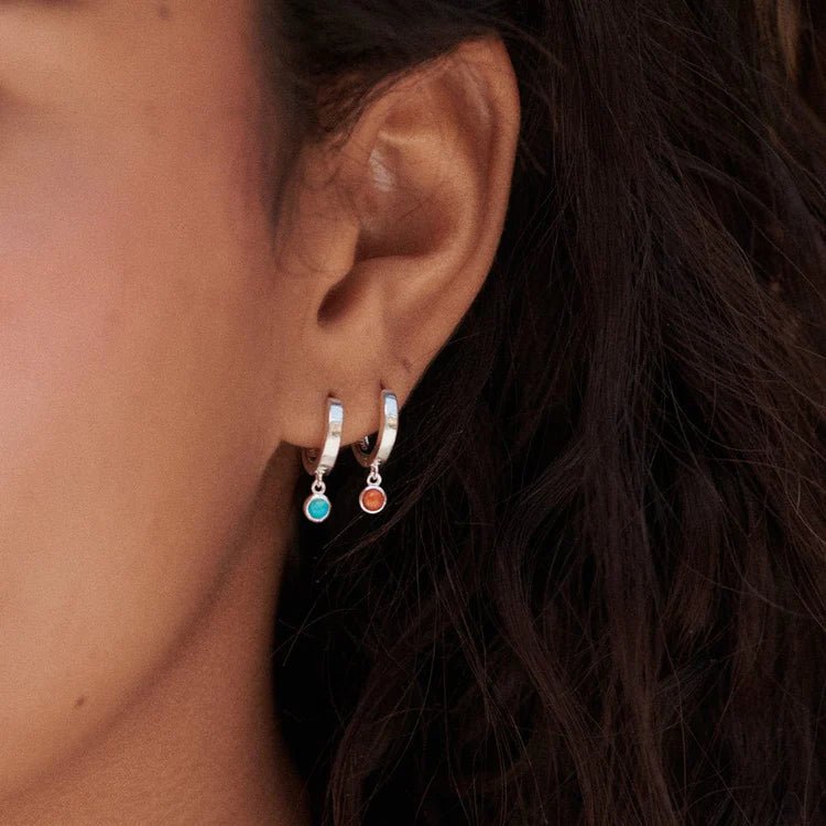 Daisy London Sterling Silver Turquoise Healing Stones Huggie Earrings - MococoDaisy LondonHE3010_SLVEarrings