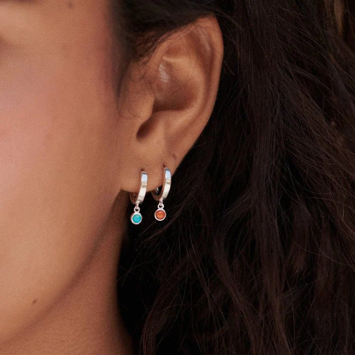 Daisy London Sterling Silver Turquoise Healing Stones Huggie Earrings - MococoDaisy LondonHE3010_SLVEarrings