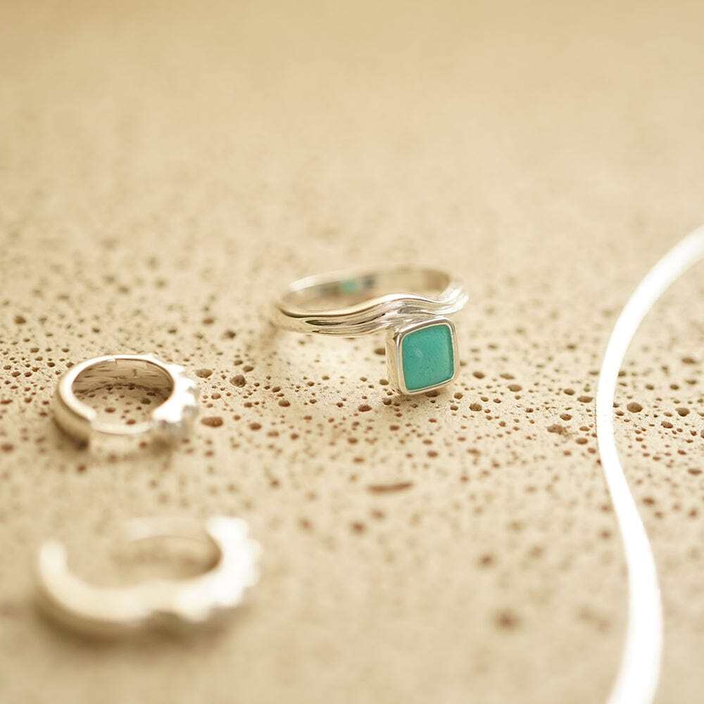 Daisy London Sterling Silver Turquoise Wave Ring Additional Image - 2