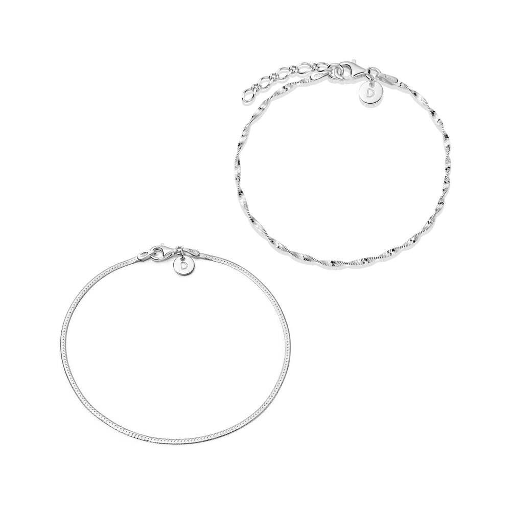 Daisy London Sterling Silver Twisted Chain Bracelet Stack
