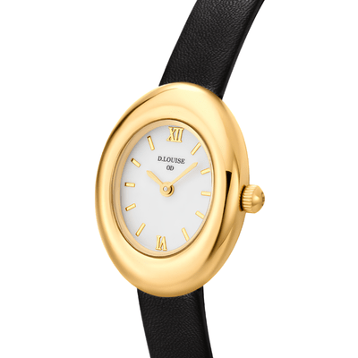 D.Louise Gold Oval Black Leather Watch - MococoD.LouiseSDW-03-01Watches and Accessories