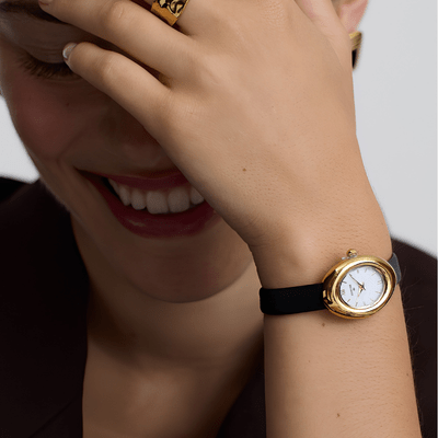 D.Louise Gold Oval Black Leather Watch - MococoD.LouiseSDW-03-01Watches and Accessories
