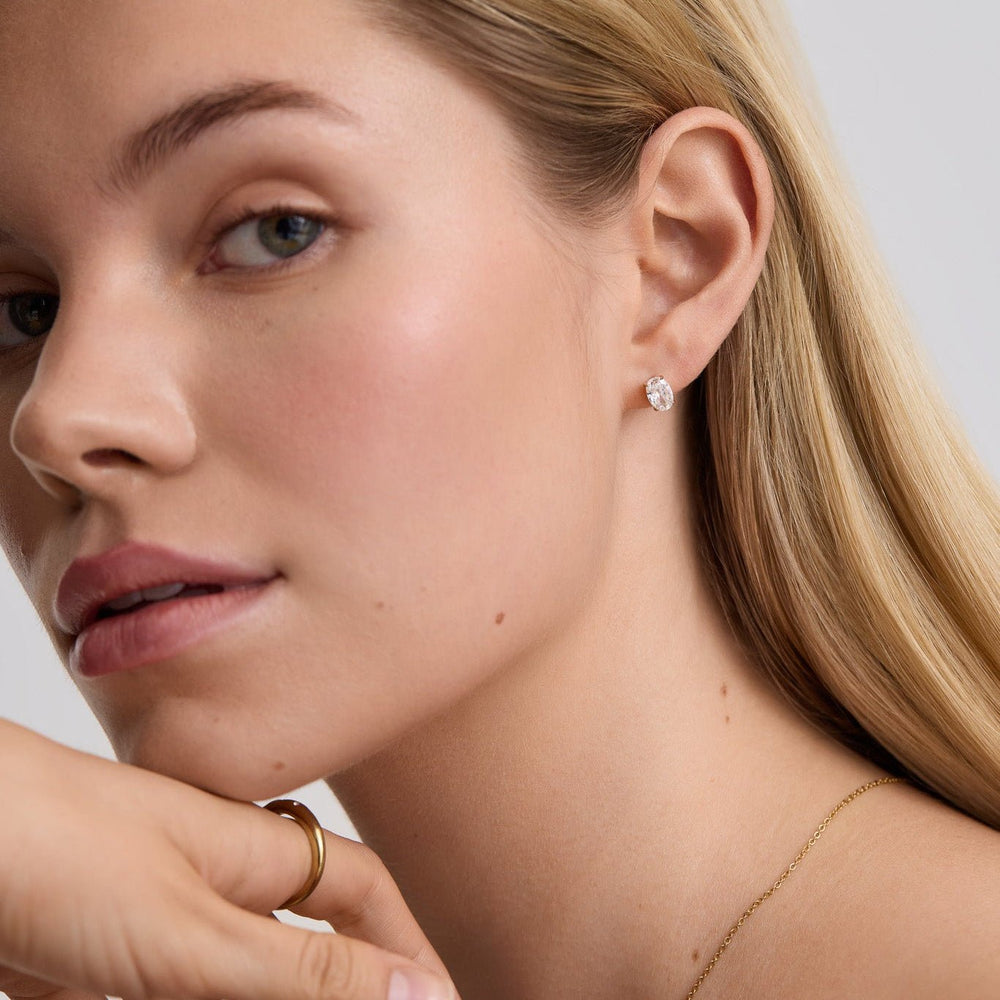 D.Louise Gold Oval Solitaire Stud Earrings - MococoD.LouiseSKE-0675061094520985Earrings