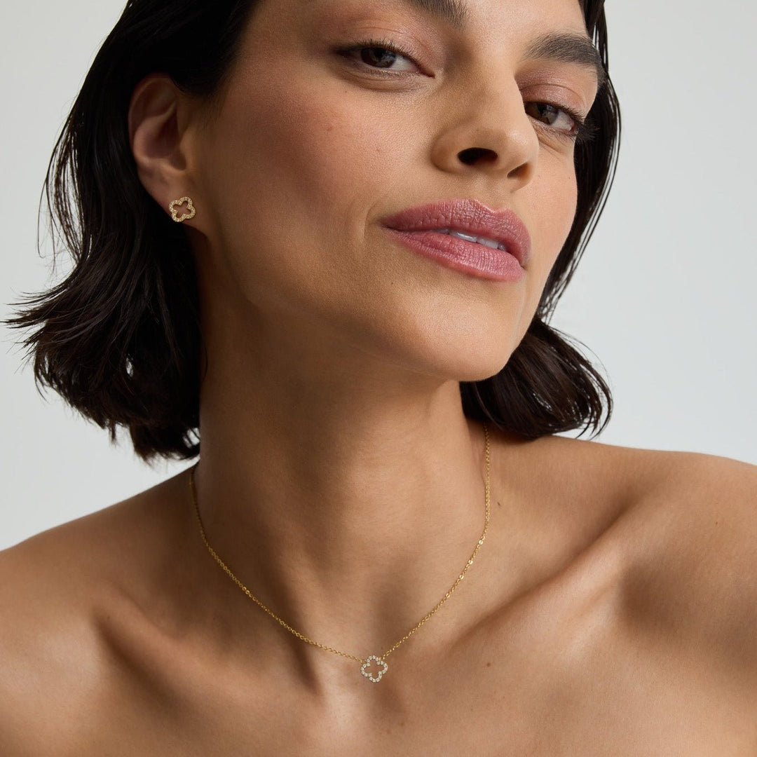 D.Louise Gold Pavé Clover Pendant Necklace - MococoD.LouiseSKN-375060915008893Necklaces