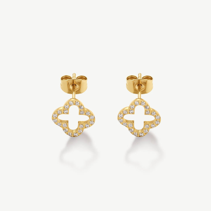 D.Louise Gold Pavè Clover Stud Earrings - MococoD.LouiseSKE-043Earrings