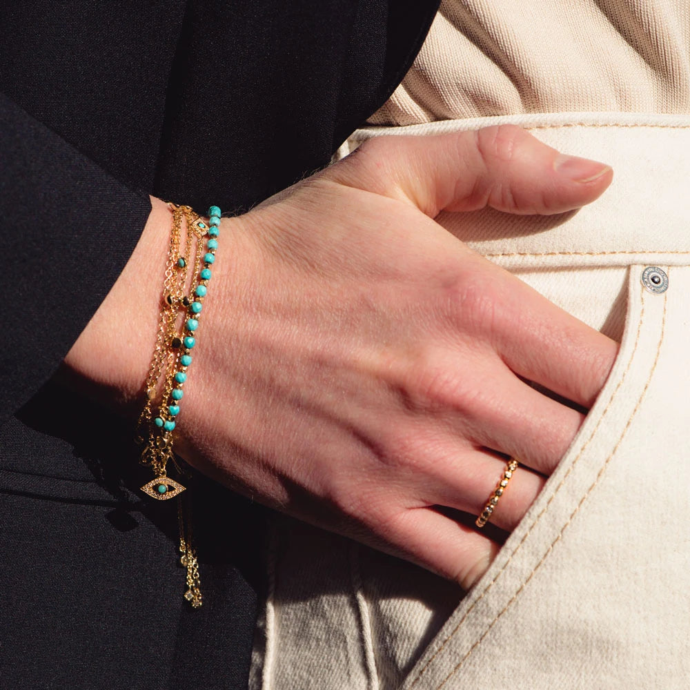 Astley Clarke Gold Vermeil Evil Eye Bracelet - Turquoise & Sapphire Gemstones