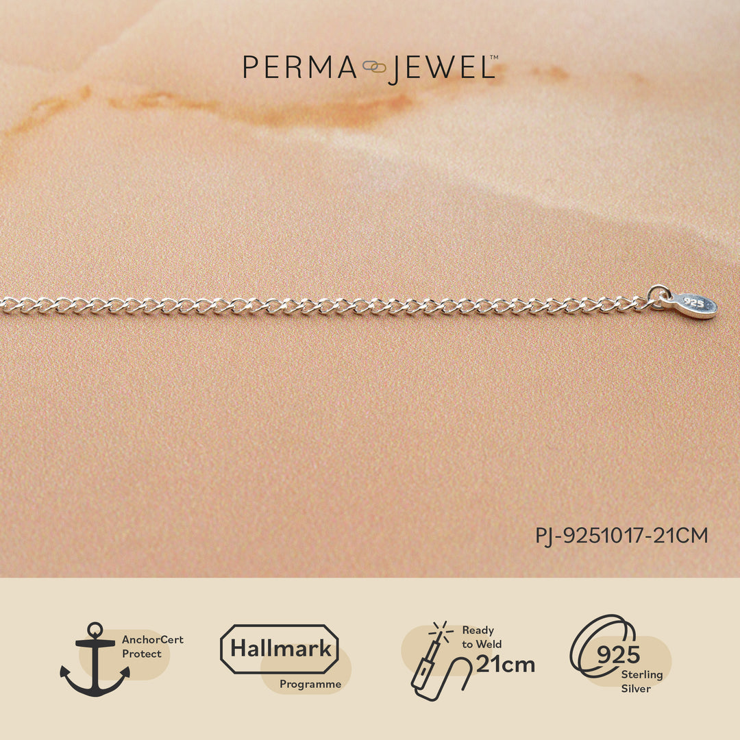 1.8mm Diamond Cut Sterling Silver Curb Chain - 21cm Welded Jewellery Component