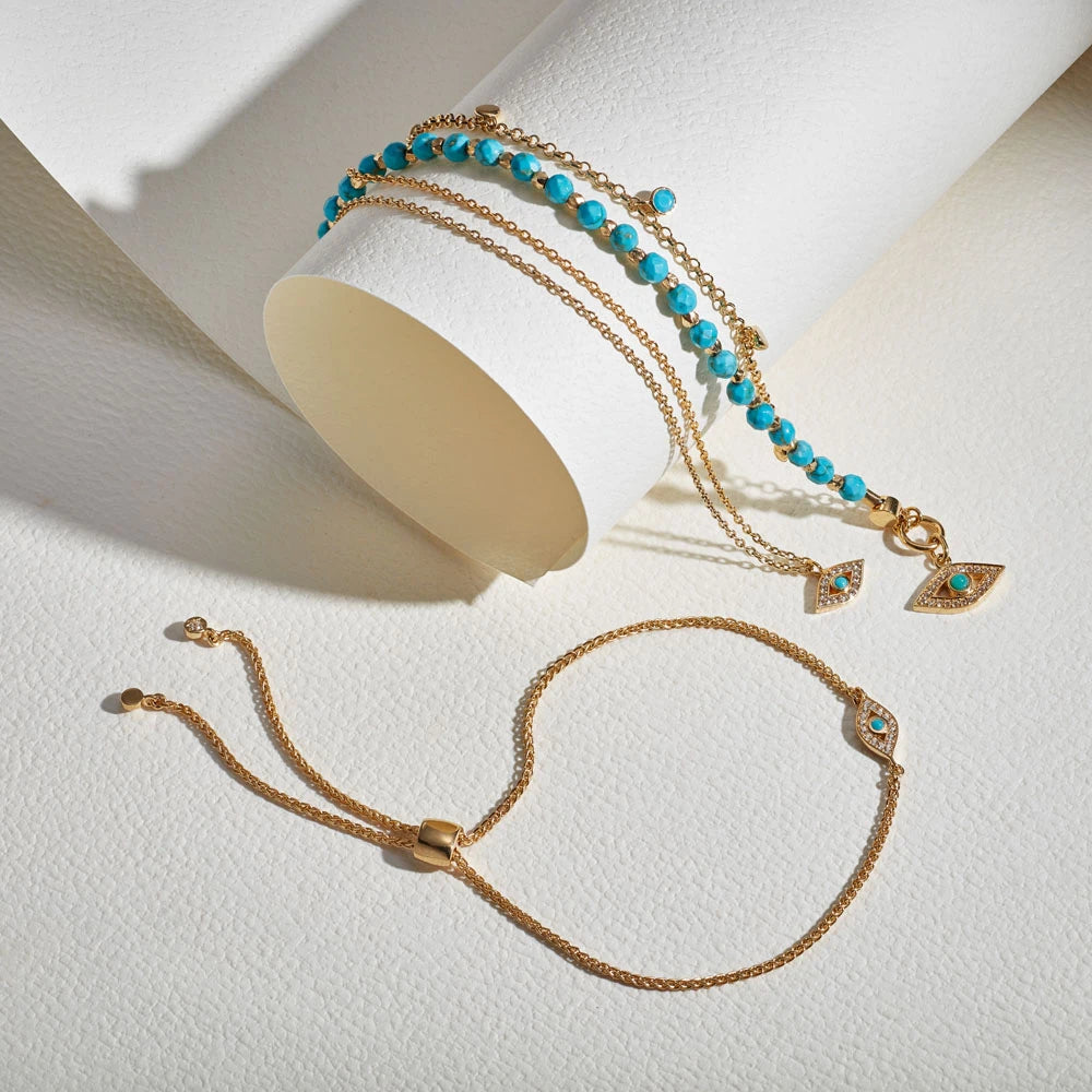 Astley Clarke Gold Vermeil Evil Eye Bracelet - Turquoise & Sapphire Gemstones