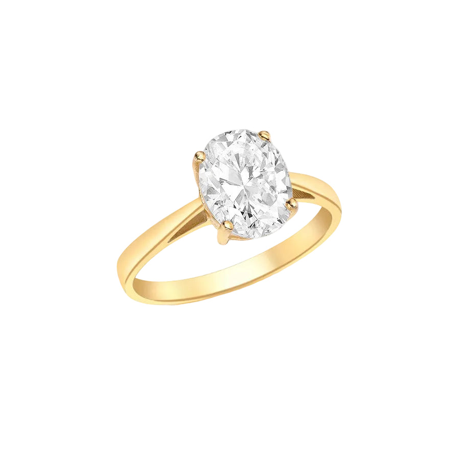 IBB London 9ct Yellow Gold Oval CZ Solitaire Ring
