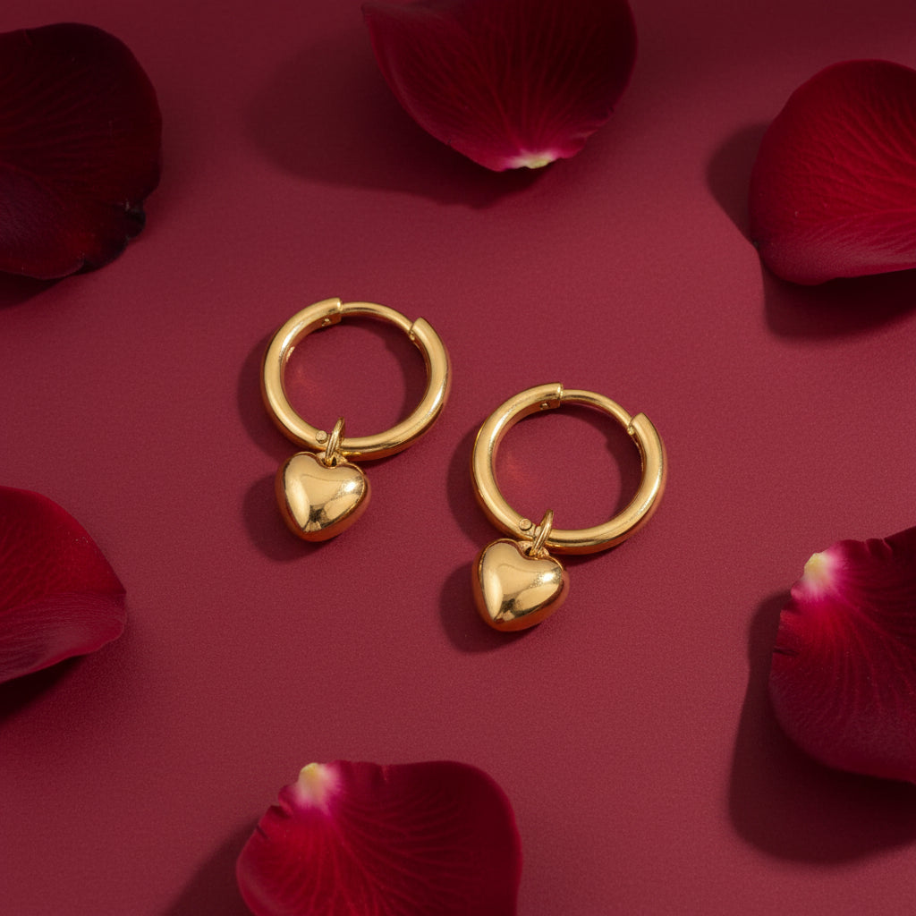 Mococo  Gold Heart Charm Hoop Earrings