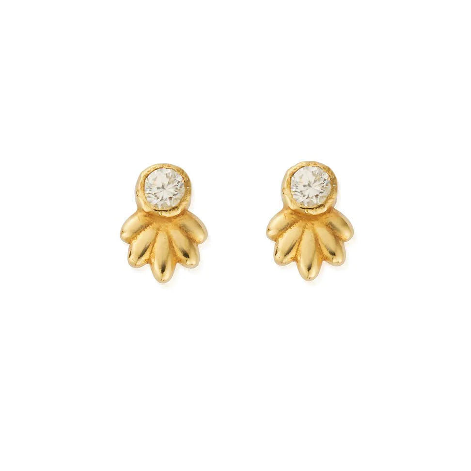ChloBo Silver and Gold Glistening Flower Bud Stud Earrings