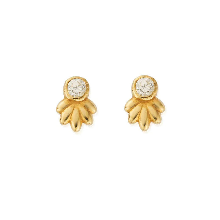 ChloBo Silver and Gold Glistening Flower Bud Stud Earrings