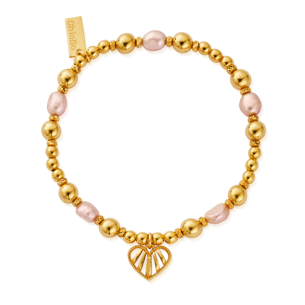 ChloBo Gold Loving Heart Pink Pearl Bracelet Image