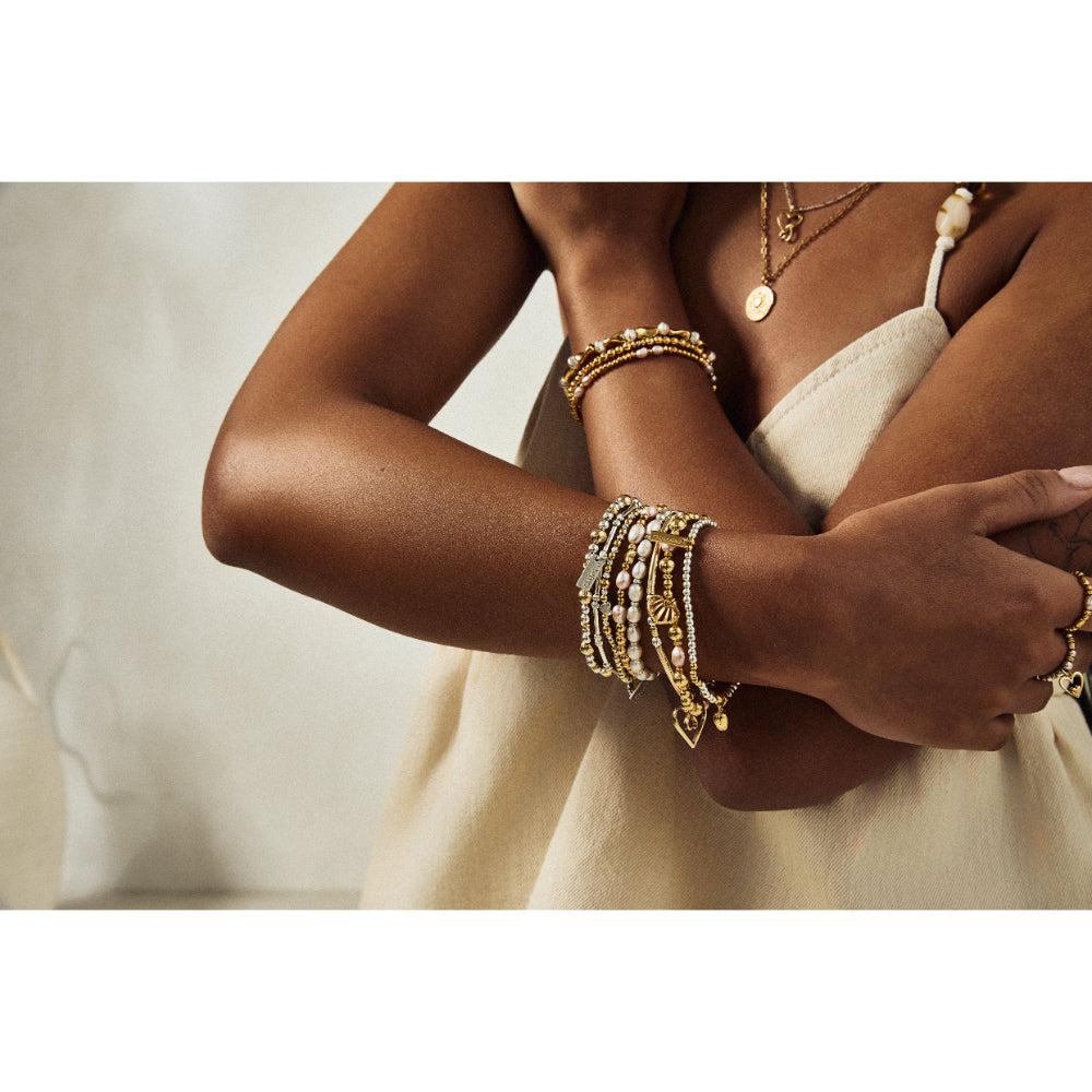 ChloBo Gold Loving Heart Pink Pearl Bracelet