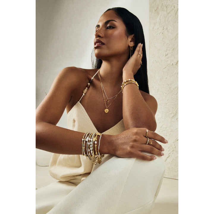 ChloBo Gold Loving Heart Pink Pearl Bracelet