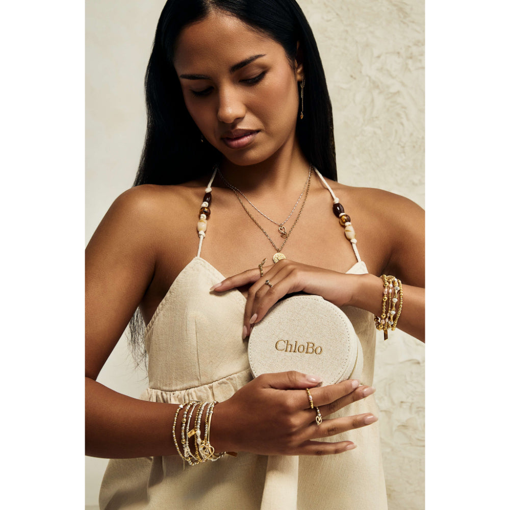 ChloBo Gold Loving Heart Pink Pearl Bracelet