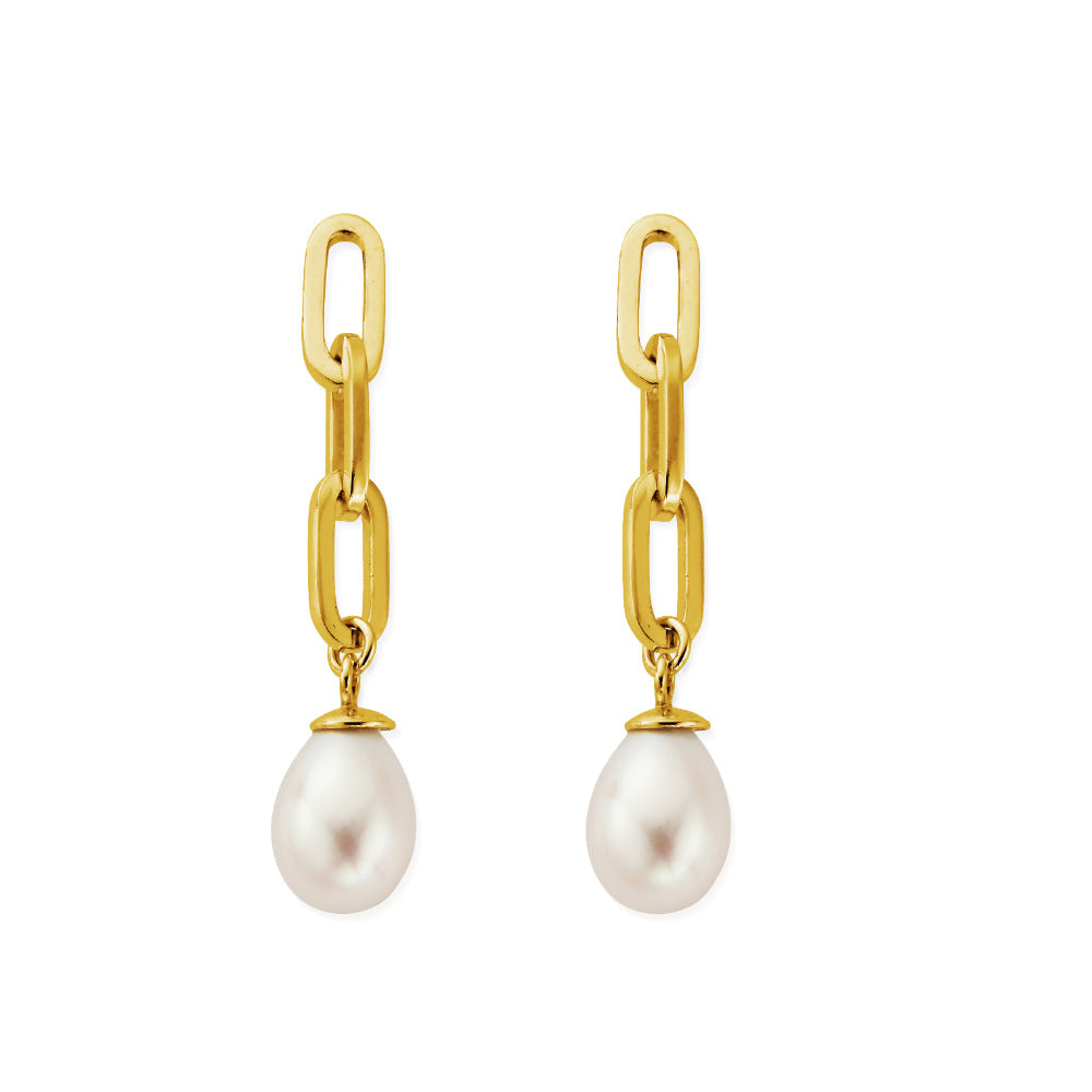 ChloBo Gold Mini Link Pearl Drop Earrings Image