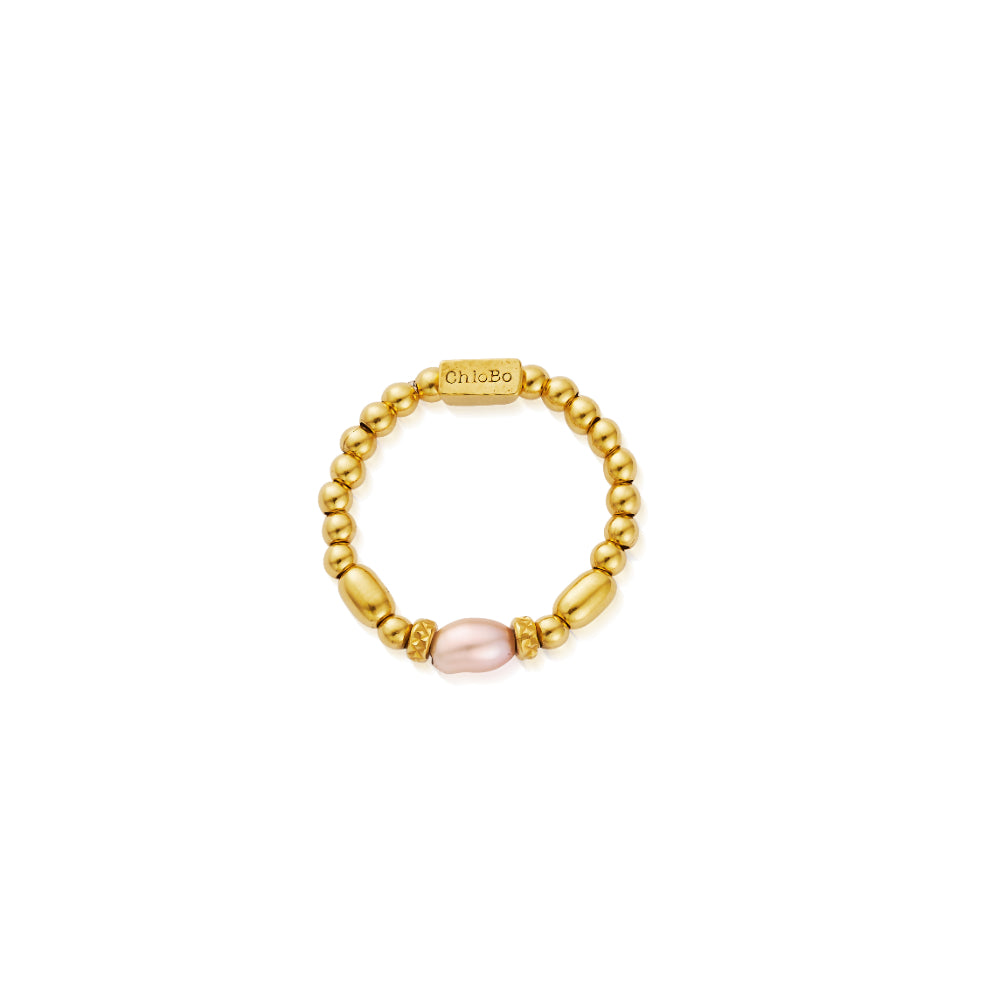 ChloBo Gold Mini Sparkle Pink Pearl Ring Image