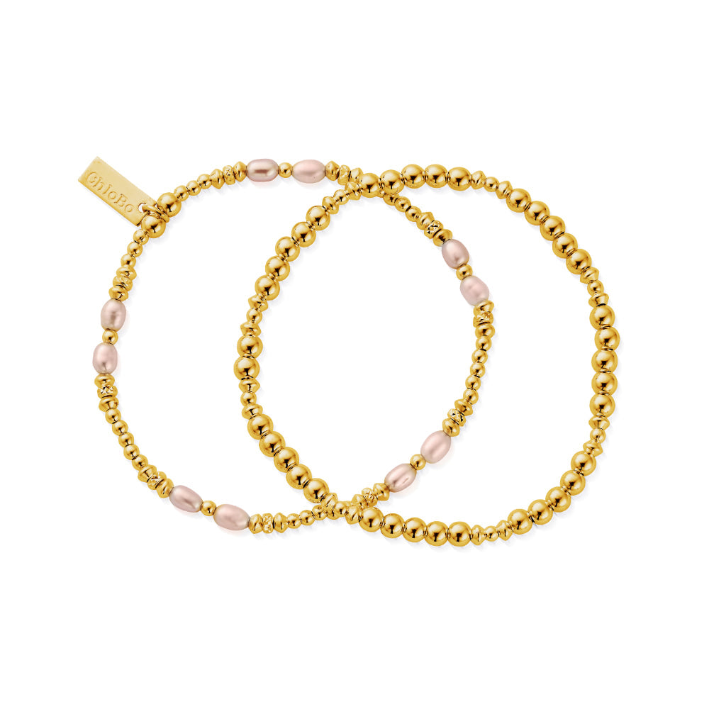 ChloBo Gold Pink Pearl Bracelet Set of 2 Image