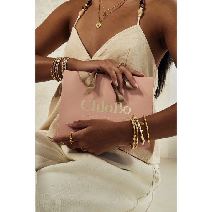 ChloBo Gold Pink Pearl Bracelet Set of 2