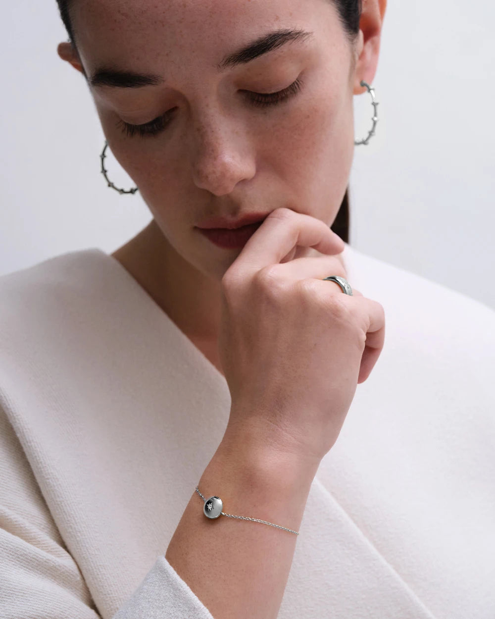 Astley Clarke Personalized 925 Mini Locket Bracelet with White Sapphire