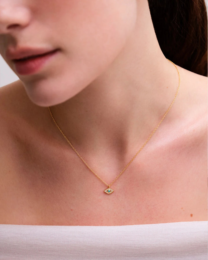 Astley Clarke Mini Evil Eye Pendant Necklace - Gold Vermeil & White Sapphire Pavé