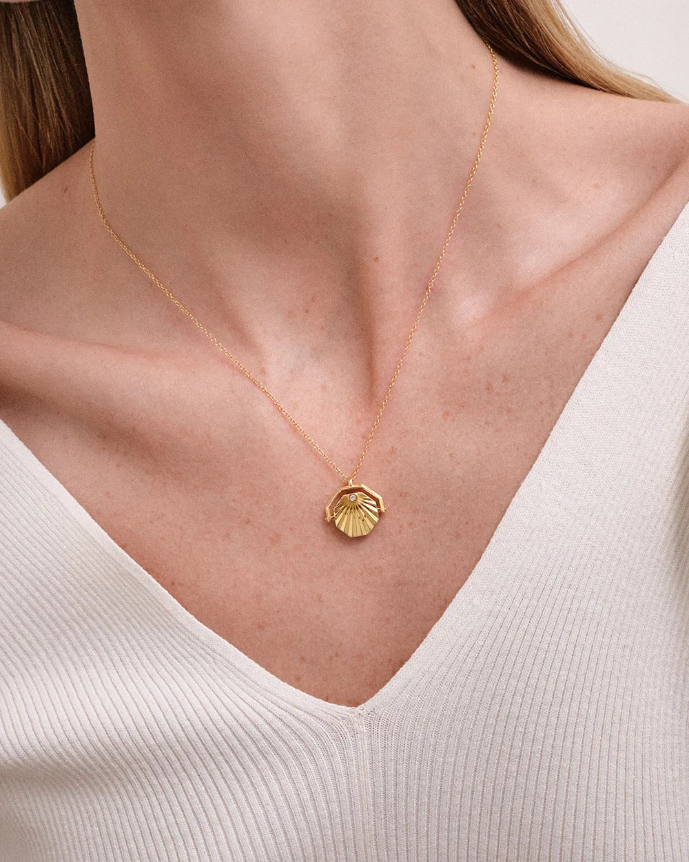 Astley Clarke Gold Celestial Sunrise Spinner Locket Necklace