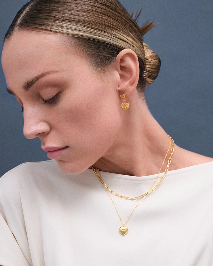 Astley Clarke Double Heart Drop Earrings - Gold Vermeil & White Sapphire