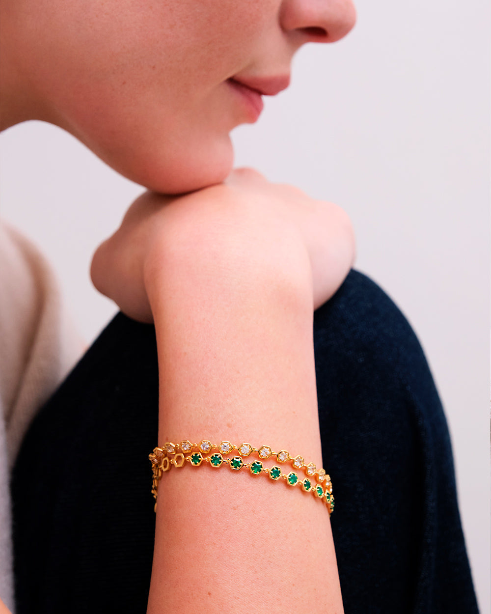 Astley Clarke Deco Tennis Bracelet 18ct Gold Plate Green Agate