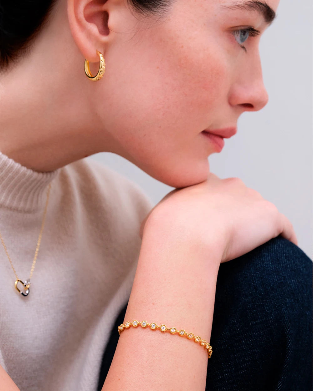 Astley Clarke Silver and Gold Moxed Metal Aurora Interlinking Hoop Necklace