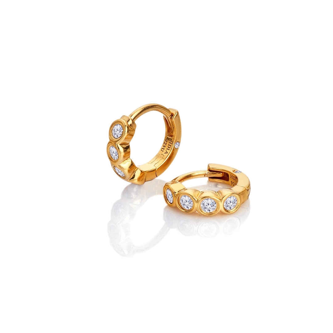 Elegant Gold-Plated Sterling Silver Diamond & White Topaz Huggie Earrings - 8mm