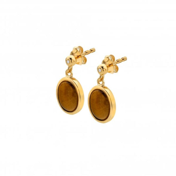 Hot Diamonds x Gemstones Gold   Silver Horizontal Oval Earrings