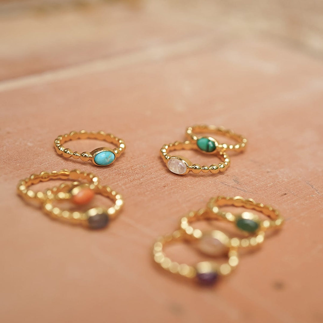 Chic 18ct Gold Plated Bobble Ring with Unique Healing Gemstones - Daisy London