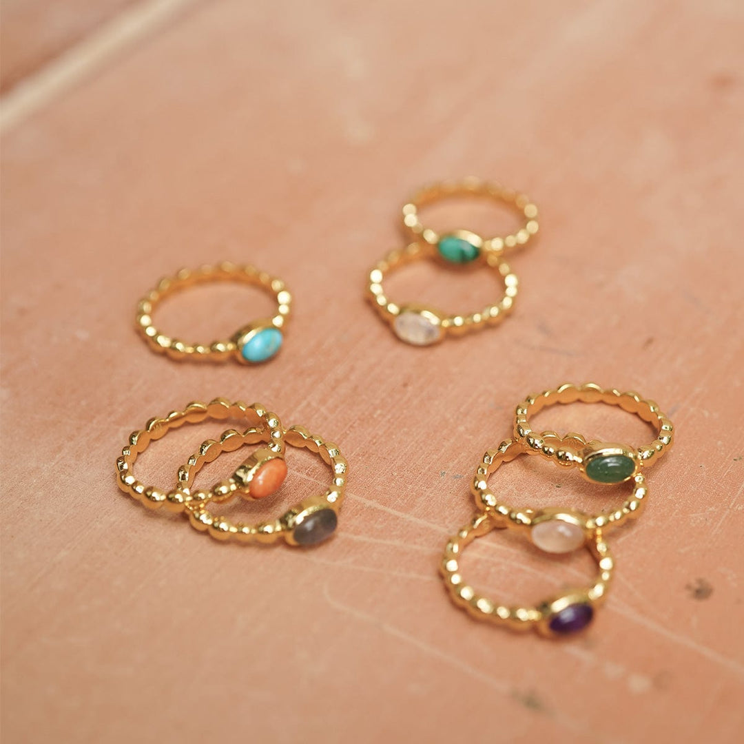 Chic 18ct Gold Plated Bobble Ring with Unique Healing Gemstones - Daisy London