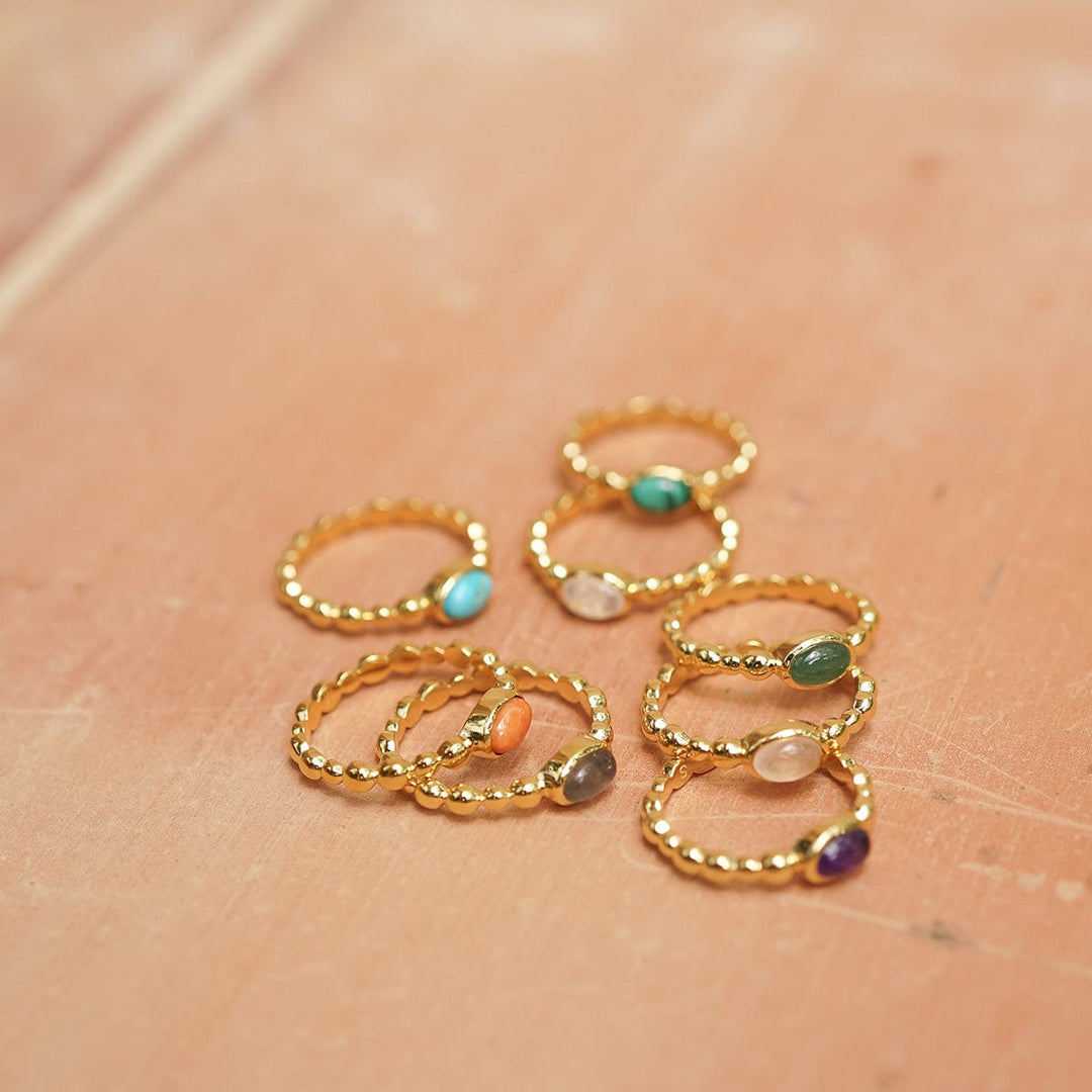 Chic 18ct Gold Plated Bobble Ring with Unique Healing Gemstones - Daisy London