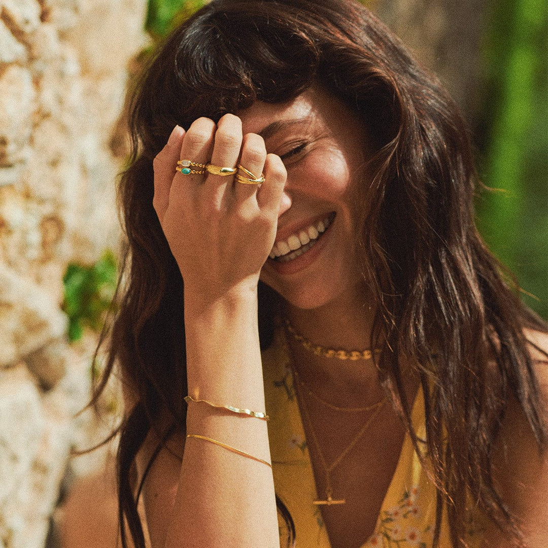 Chic 18ct Gold Plated Bobble Ring with Unique Healing Gemstones - Daisy London