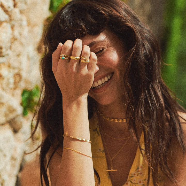 Chic 18ct Gold Plated Bobble Ring with Unique Healing Gemstones - Daisy London