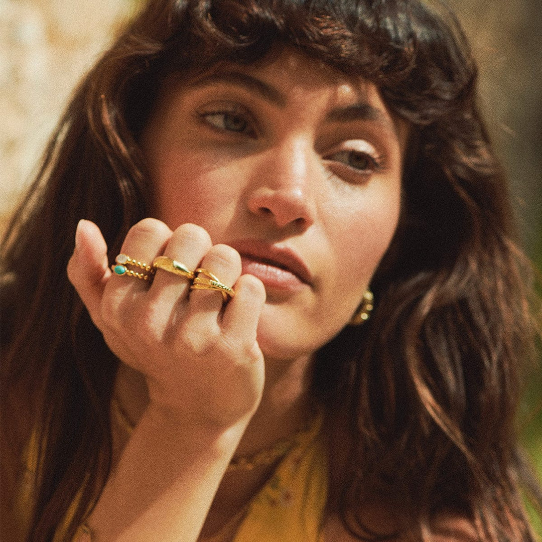 Chic 18ct Gold Plated Bobble Ring with Unique Healing Gemstones - Daisy London