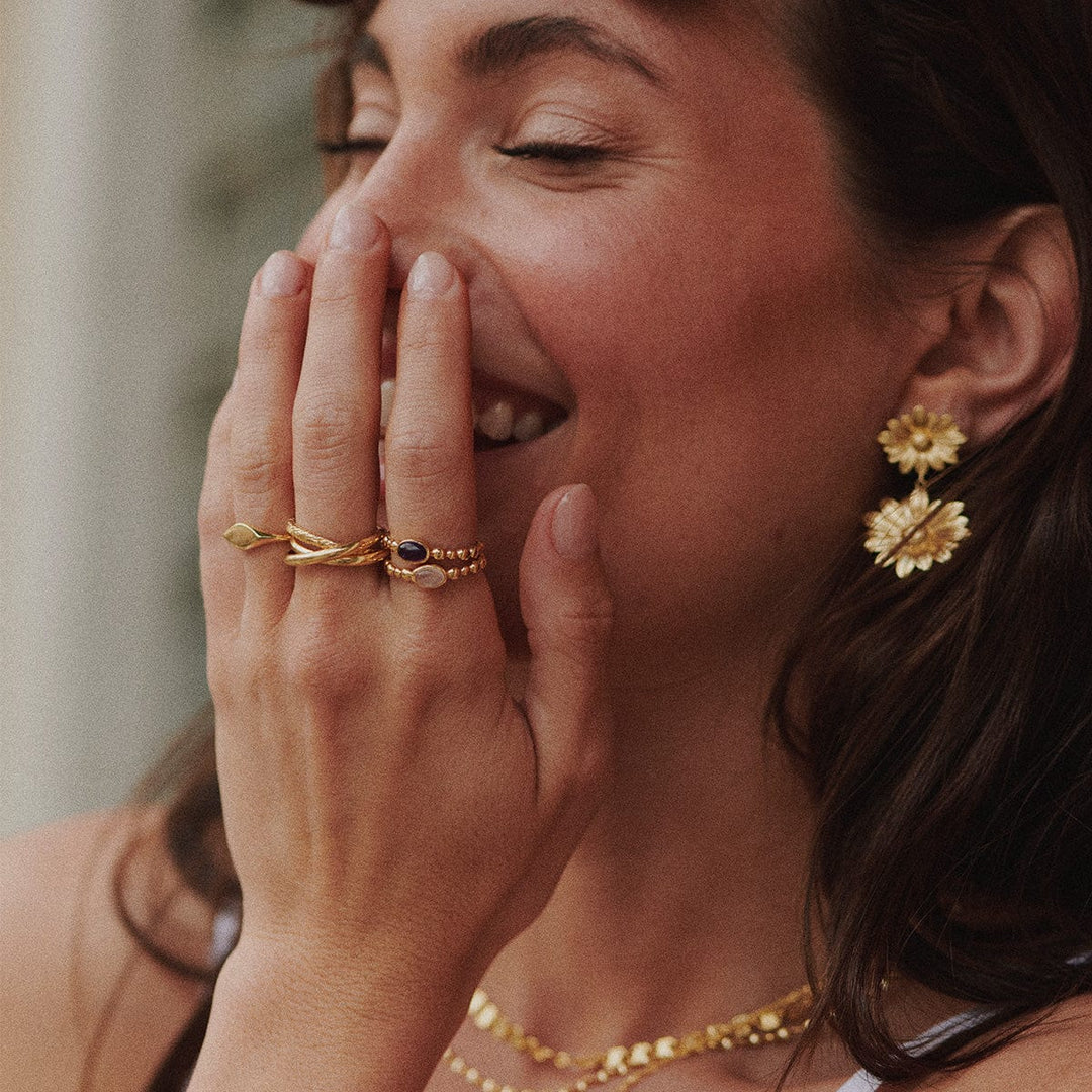 Chic 18ct Gold Plated Bobble Ring with Unique Healing Gemstones - Daisy London